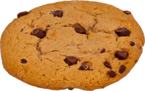 Afbeelding van een chocolate-chip cookie, als grapje bedoeld.